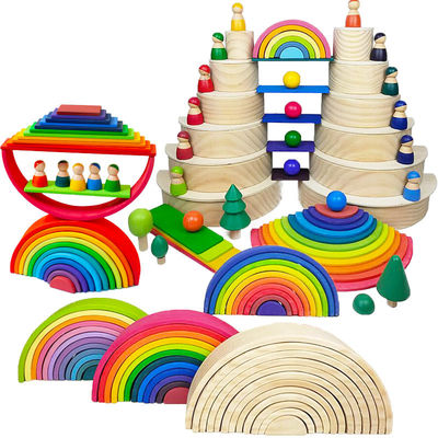 Штабелеукладчик игрушки радуги башни штабелеукладчика леса волны Montessori