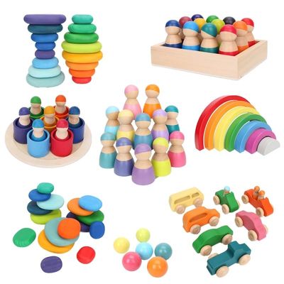 Штабелеукладчик игрушки радуги башни штабелеукладчика леса волны Montessori