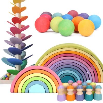 Штабелеукладчик игрушки радуги башни штабелеукладчика леса волны Montessori