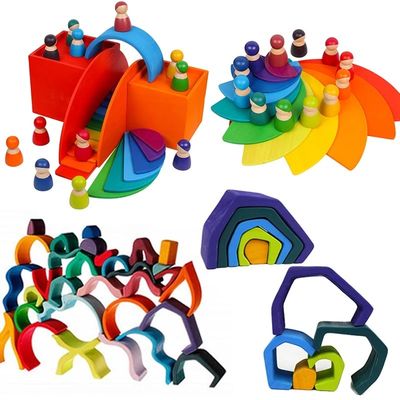 Штабелеукладчик игрушки радуги башни штабелеукладчика леса волны Montessori