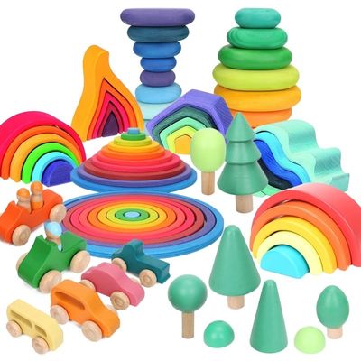 Штабелеукладчик игрушки радуги башни штабелеукладчика леса волны Montessori