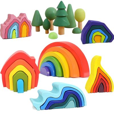 Штабелеукладчик игрушки радуги башни штабелеукладчика леса волны Montessori