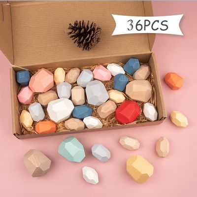 Камни балансируют блоки номера деревянные установили для малышей 36pcs