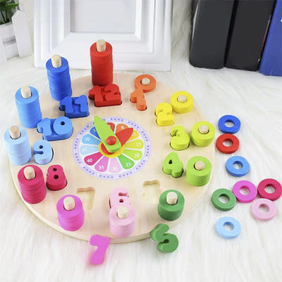 Головоломка часов геометрии деревянная нумерует Montessori считая игрушку