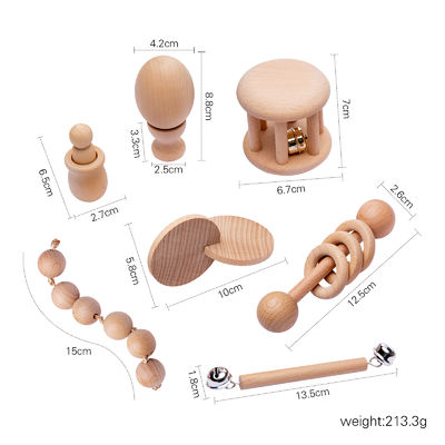 График простукивает 7Pc деревянное Teether для кольца прорезывания зубов младенца деревянного