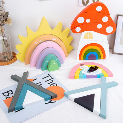 Игрушки Montessori не токсического штабелеукладчика радуги 22cm деревянные творческие деревянные