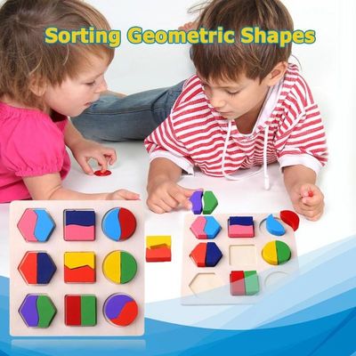 Сортирующ деревянного младенца Montessori забавляется геометрический деревянный Preschool блоков 15cm