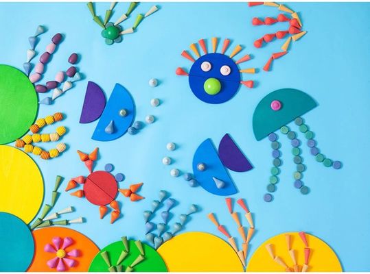 игрушки Montessori штабелеукладчика радуги 6pcs воспитательные деревянные