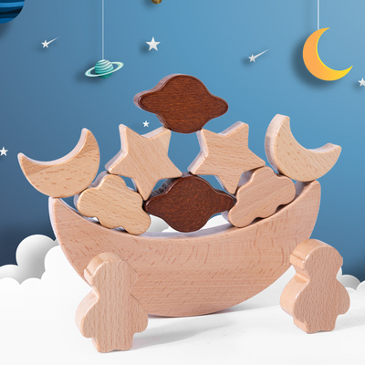 Звезды блоков воспитательных игрушек детей Montessori деревянные лунатируют штабелированные жулики тренировки баланса младенца Diy игрушки блоков деревянные