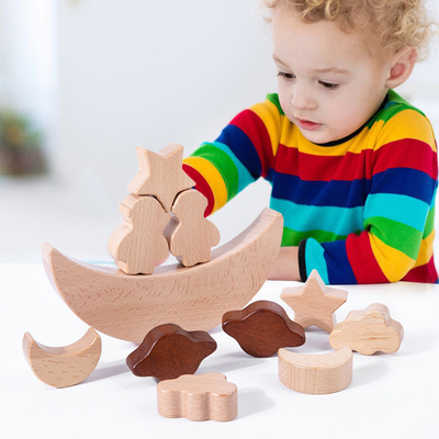 Звезды блоков воспитательных игрушек детей Montessori деревянные лунатируют штабелированные жулики тренировки баланса младенца Diy игрушки блоков деревянные