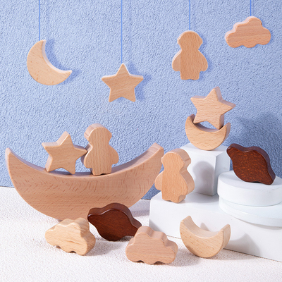 Звезды блоков воспитательных игрушек детей Montessori деревянные лунатируют штабелированные жулики тренировки баланса младенца Diy игрушки блоков деревянные