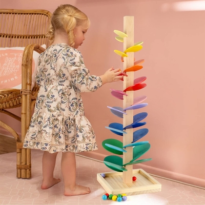 Игрушка Montessori воспитательная преграждает деревянное дерево музыки с мраморной древесиной разума детей детей младенца игры следа бега шарика