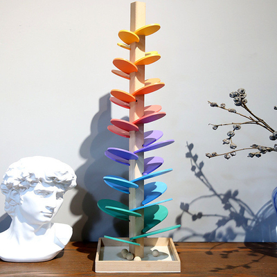 Игрушка Montessori воспитательная преграждает деревянное дерево музыки с мраморной древесиной разума детей детей младенца игры следа бега шарика