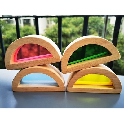 Зеркало радуги деревянной игрушки Montessori детей сензорное преграждает твердую резиновую древесину штабелируя акриловый штабелеукладчик Buliding воспитательный