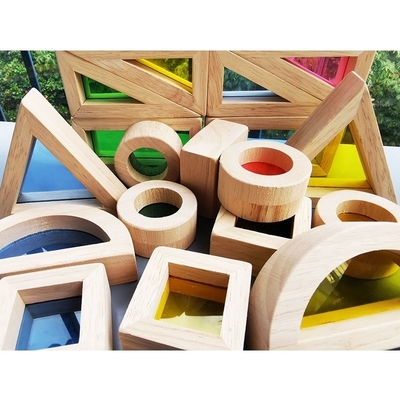 Зеркало радуги деревянной игрушки Montessori детей сензорное преграждает твердую резиновую древесину штабелируя акриловый штабелеукладчик Buliding воспитательный