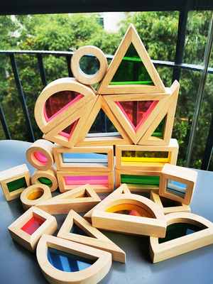 Зеркало радуги деревянной игрушки Montessori детей сензорное преграждает твердую резиновую древесину штабелируя акриловый штабелеукладчик Buliding воспитательный