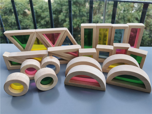 Зеркало радуги деревянной игрушки Montessori детей сензорное преграждает твердую резиновую древесину штабелируя акриловый штабелеукладчик Buliding воспитательный