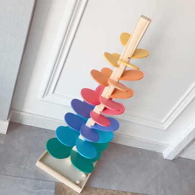 Строительные блоки дерева лепестка младенца Montessori деревянные забавляются игрушка следа бега шарика шарика радуги детей воспитательная для Gi детей