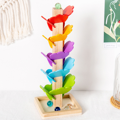 Строительные блоки дерева лепестка младенца Montessori деревянные забавляются игрушка следа бега шарика шарика радуги детей воспитательная для Gi детей