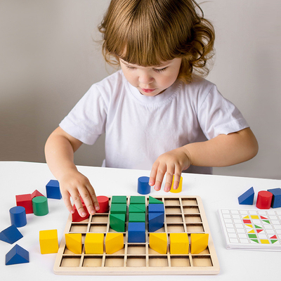 Дети Montessori творческой деревянной головоломки блока уча раньше воспитательные