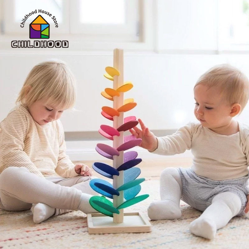 Строительные блоки дерева лепестка младенца Montessori деревянные забавляются игрушка следа бега шарика шарика радуги детей воспитательная для Gi детей
