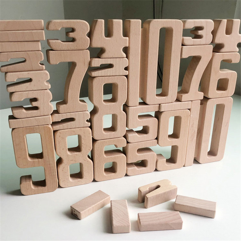 Игрушки Jenga блока баланса младенца игрушек цифров математики строительных блоков номера игрушки fo Montessori деревянной воспитательные естественные деревянные