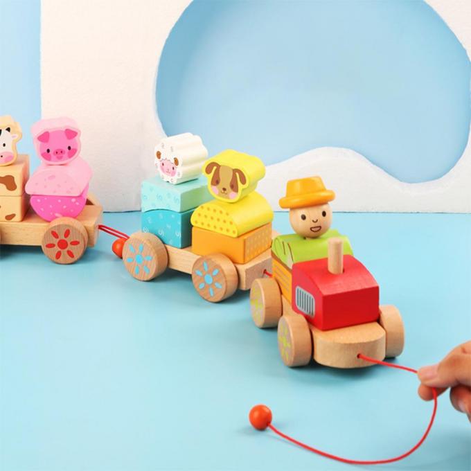 Деревянная тележка поезда формирует игрушку DIY воспитательную для Preschool детей малыша