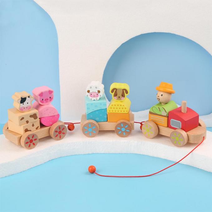 Деревянная тележка поезда формирует игрушку DIY воспитательную для Preschool детей малыша