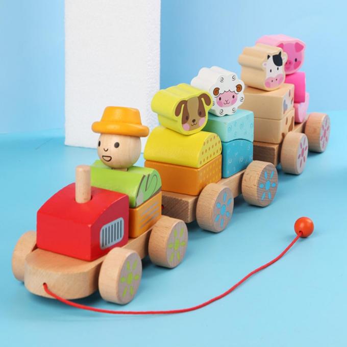 Деревянная тележка поезда формирует игрушку DIY воспитательную для Preschool детей малыша