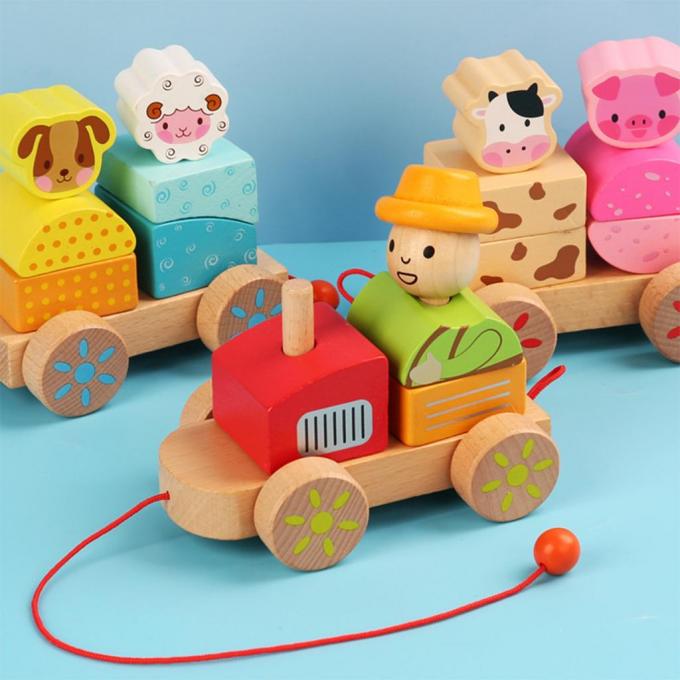 Деревянная тележка поезда формирует игрушку DIY воспитательную для Preschool детей малыша