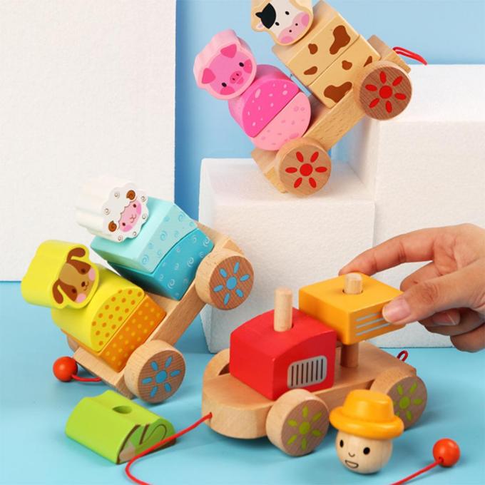 Деревянная тележка поезда формирует игрушку DIY воспитательную для Preschool детей малыша